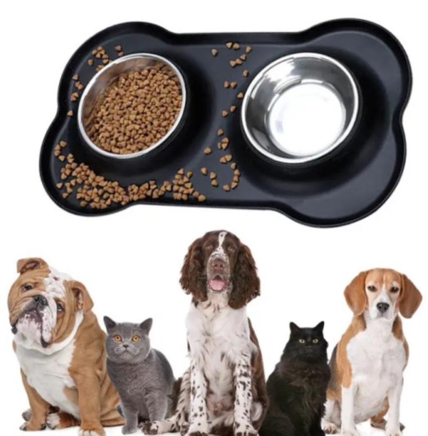 Podwójna miska metalowa dla psa i kota 45x25 cm
