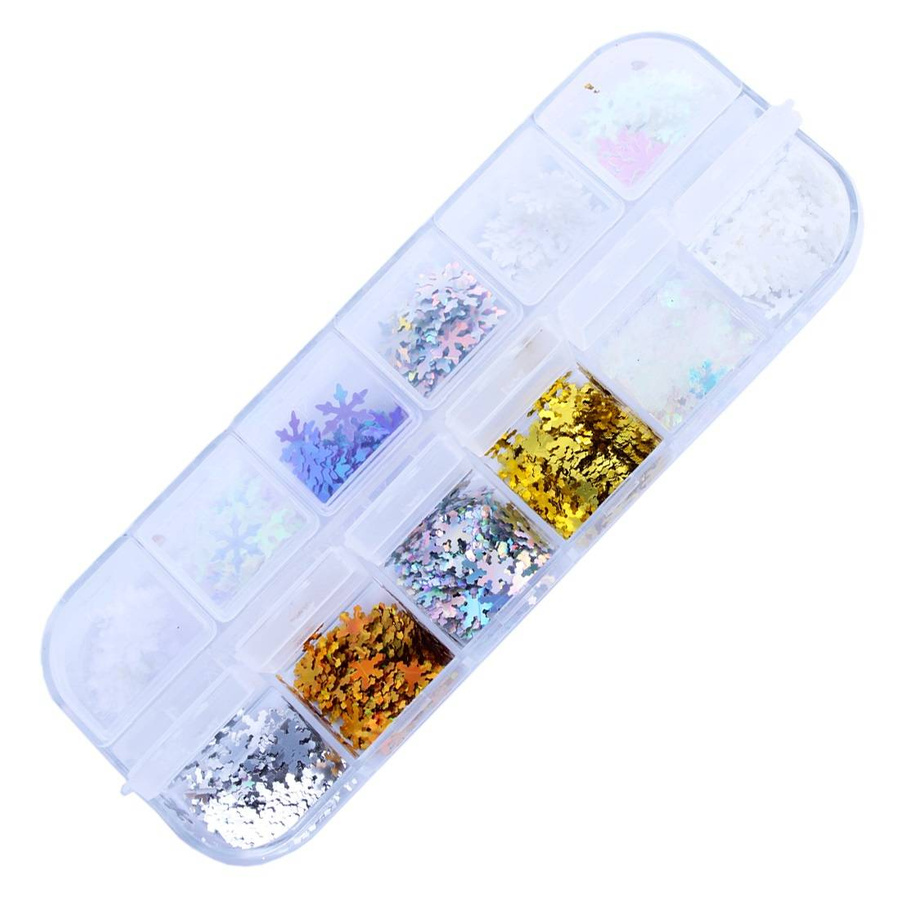 Holo ozdoby do paznokci - mix 12 wzorów śnieżynki