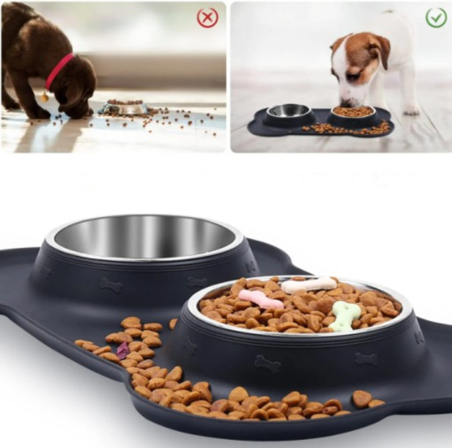 Podwójna miska metalowa dla psa i kota 45x25 cm