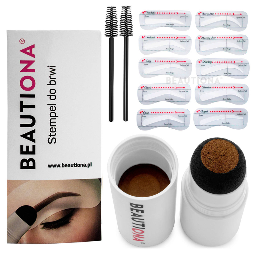 Zestaw do stylizacji brwi - stempel dark brown, szablony, szczoteczki