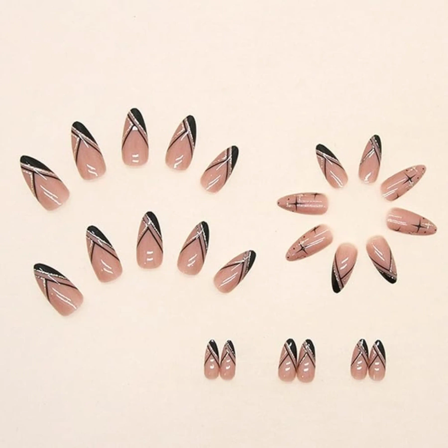 Samoprzylepne tipsy do paznokci czarne 24 szt