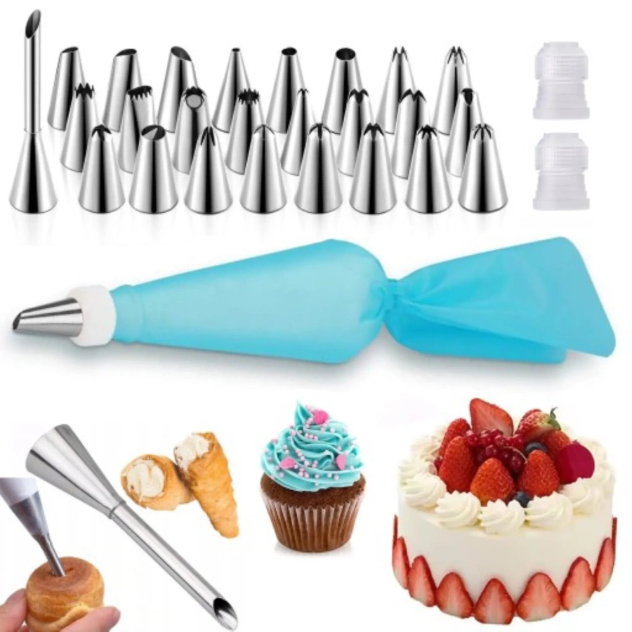 Silikonowy rękaw cukierniczy niebieski zestaw