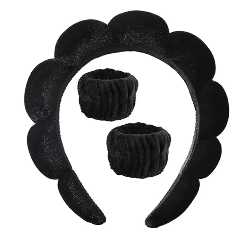 Kosmetyczna opaska na głowę i nadgarstki do makijażu