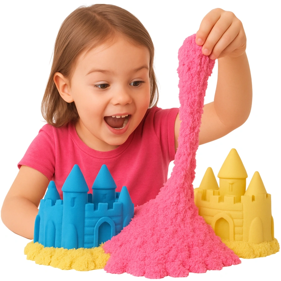 Zestaw Piasek Kinetyczny 4 kg różowy, żółty, niebieski, fioletowy – Super Plastyczna Piaskolina dla Dzieci