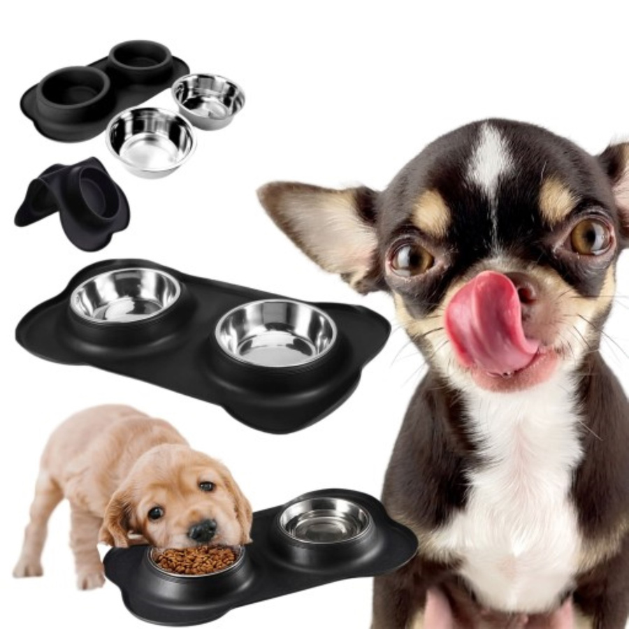 Podwójna miska metalowa dla psa i kota 45x25 cm
