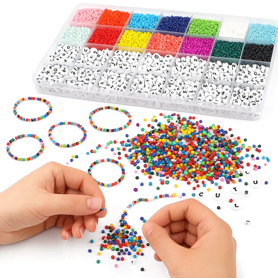 Zestaw koralików do robienia biżuterii bransoletek DIY 22,5 x 13,5 cm