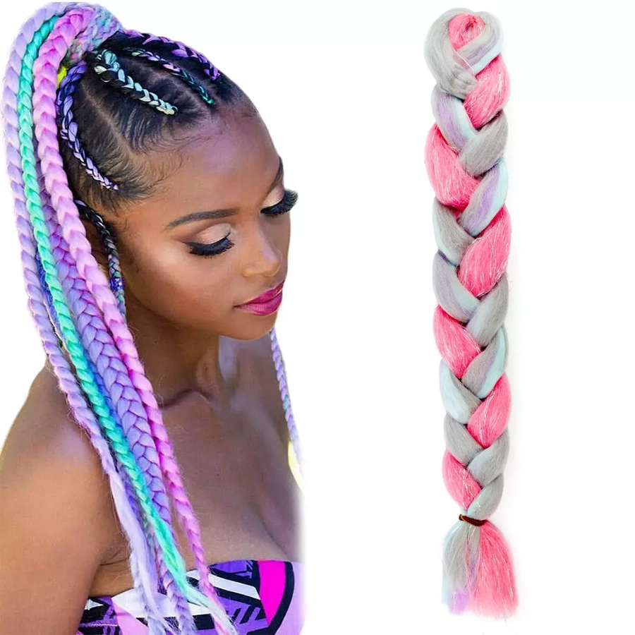 Pastelowe włosy syntetyczne do warkoczyków błyszczące