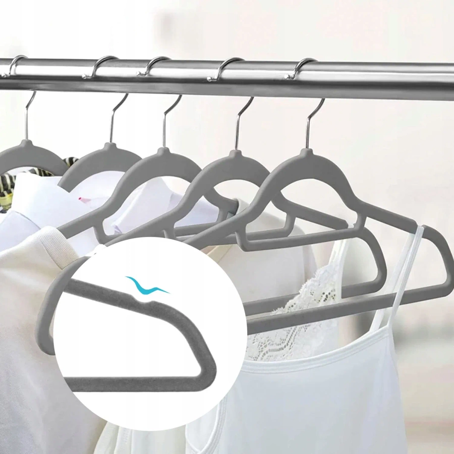 Welurowe wieszaki premium szare 40 sztuk