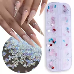 Zestaw ozdób do paznokci mix kryształki, serduszka, kropelki - kasetka