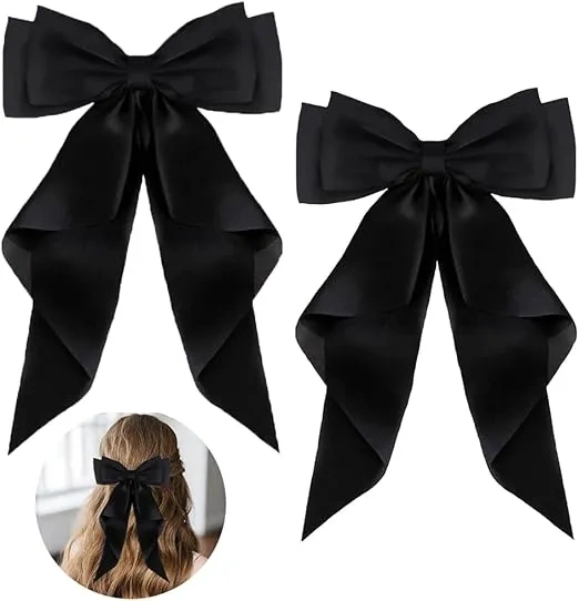 Ozdobna kokarda do włosów na spince czarna