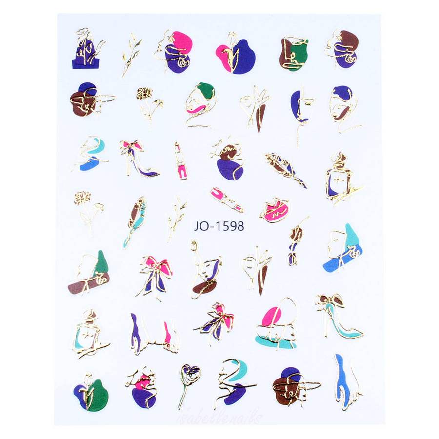 Naklejki 3D na paznokcie złote twarze line art JO-1598