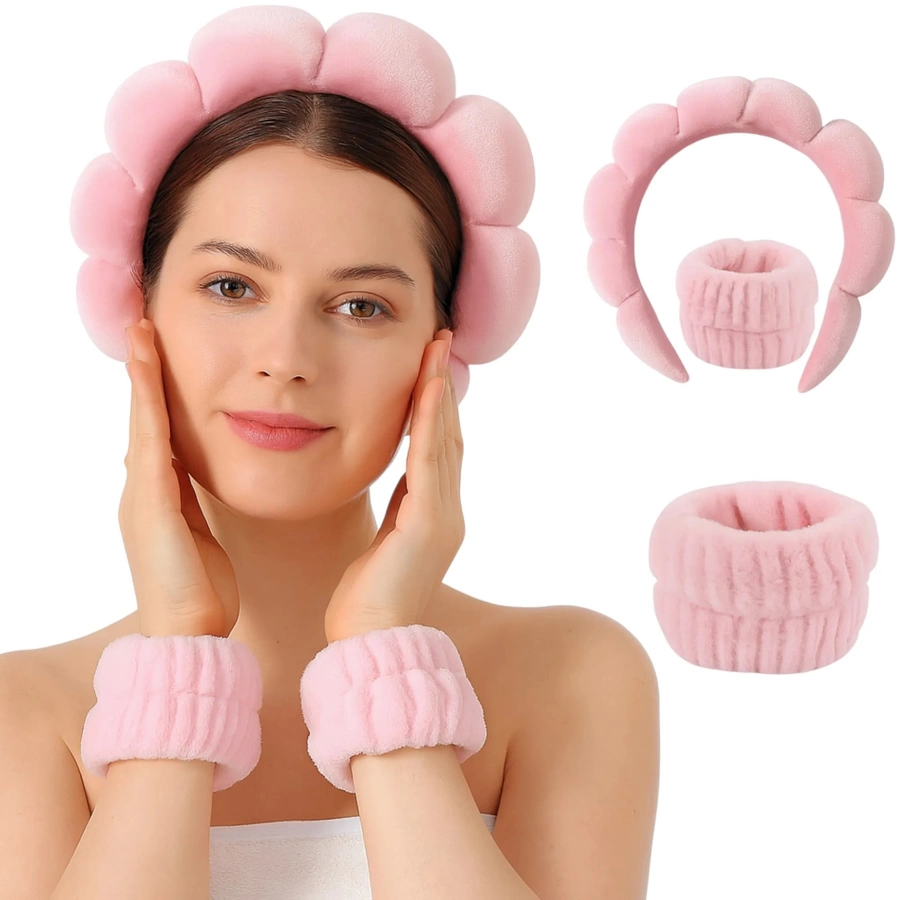 Kosmetyczna opaska na głowę i nadgarstki do makijażu