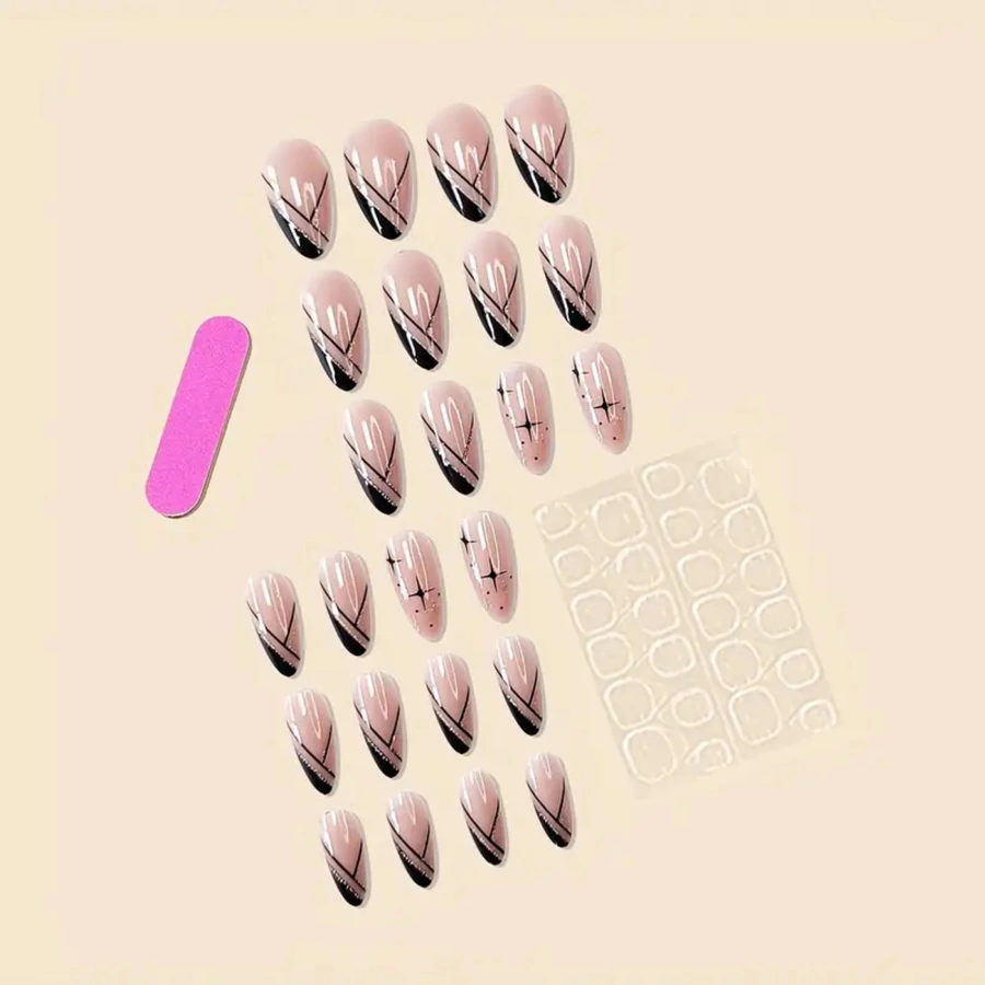 Samoprzylepne tipsy do paznokci czarne 24 szt