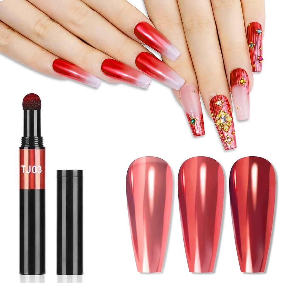 Pyłek do paznokci w pisaku Chrome Effect efekt lustra czerwony