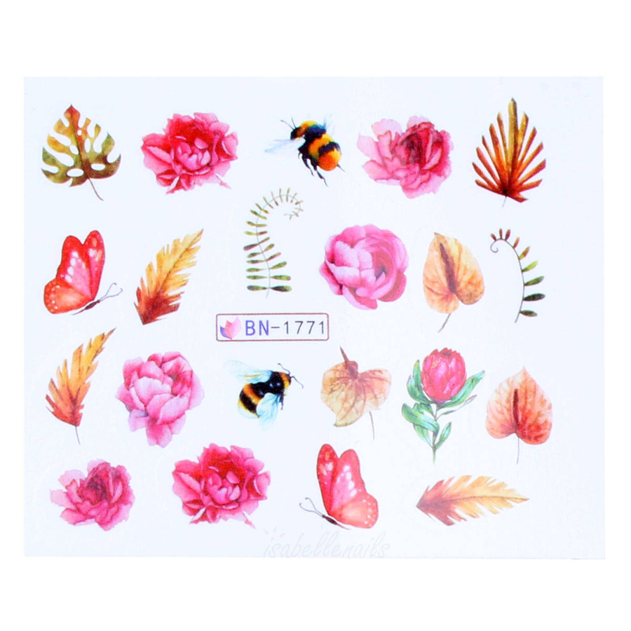 Naklejki wodne na paznokcie kwiaty BN-1771