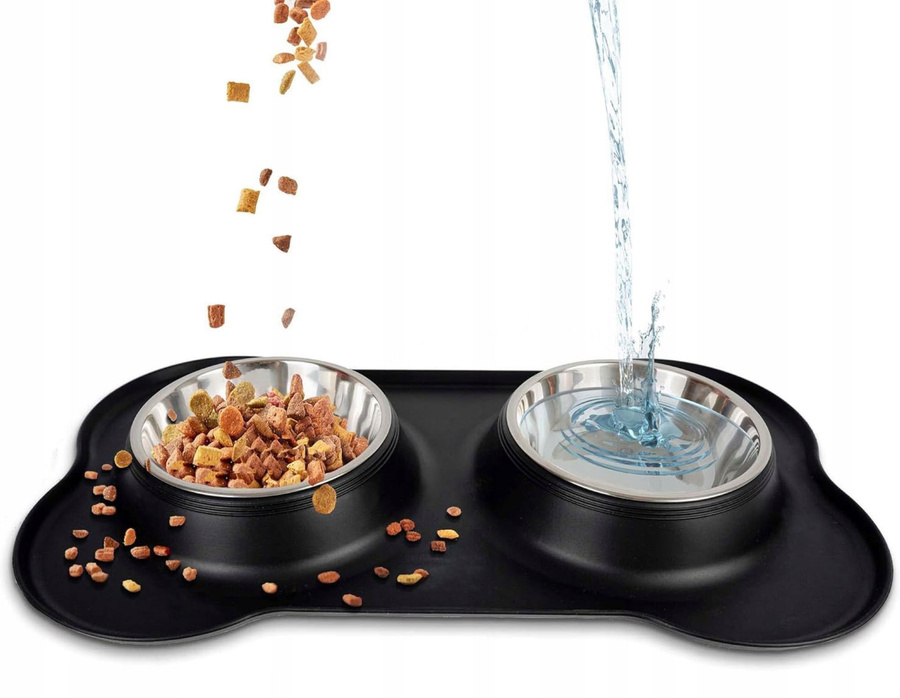 Podwójna miska metalowa dla psa i kota 45x25 cm