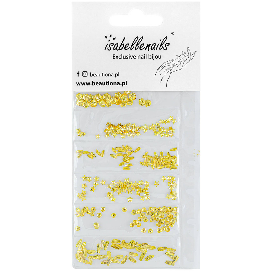 Ozdoby do paznokci, listki gwiazdki złote 3D 200 sztuk