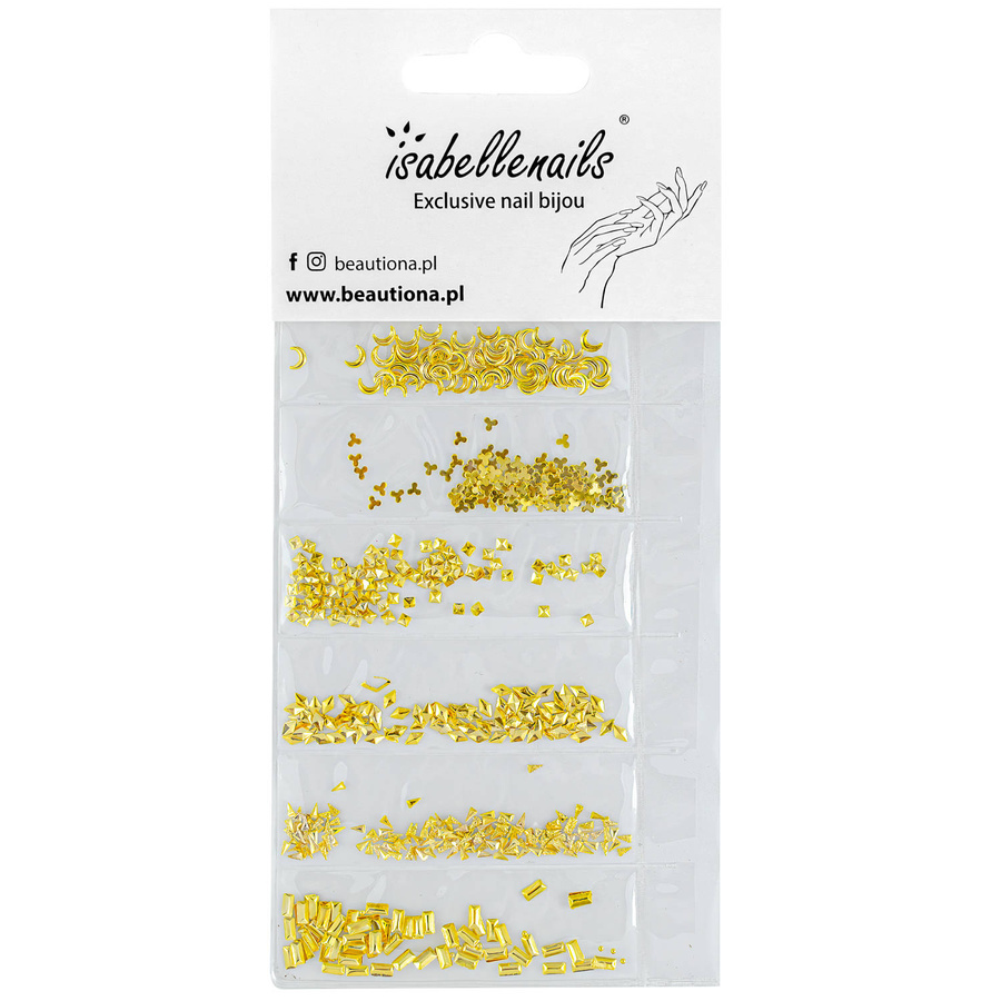 Ozdoby do paznokci, kształty mix złote 3D 250 sztuk