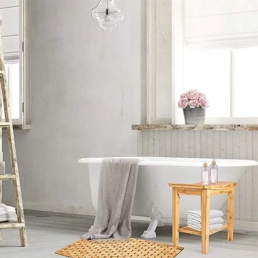 Antypoślizgowy chodnik łazienkowy z bambusa 80 x 50 cm