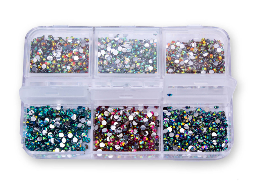 Zestaw ozdób do paznokci cyrkonie 6 kolorów- kasetka