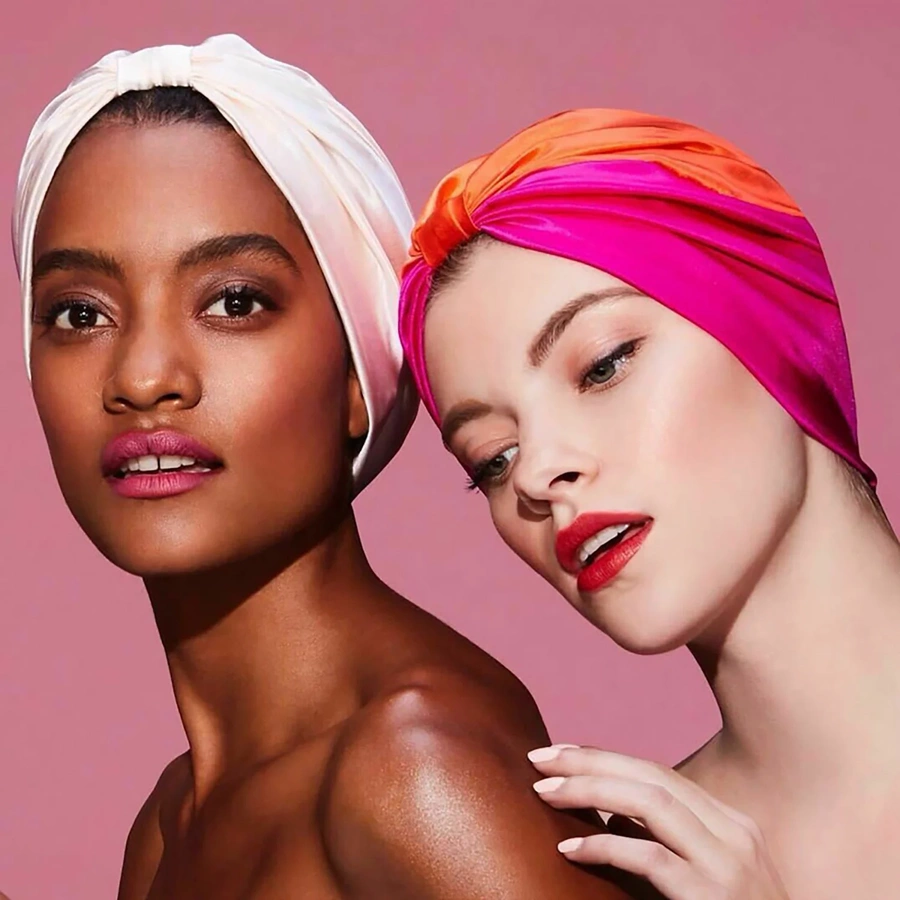 Czepek do włosów na noc do spania pomarańczowo-różowy