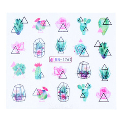 Naklejki wodne na paznokcie kaktusy, kwiaty BN-1762