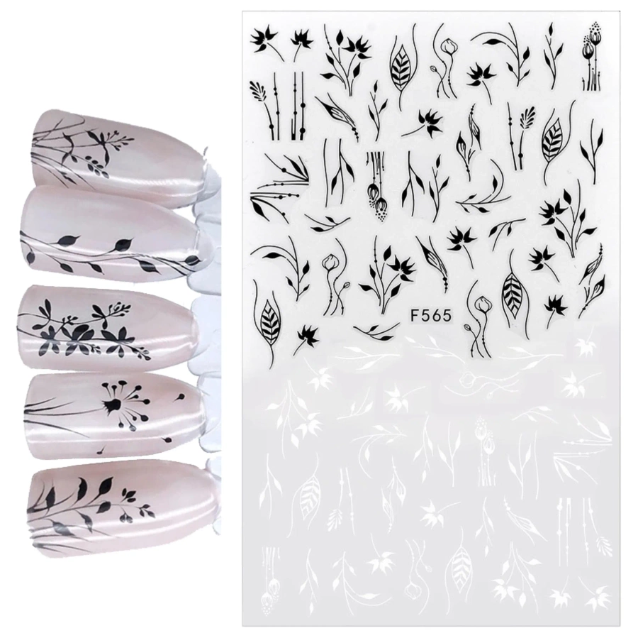 Samoprzylepne naklejki do paznokci z motywami kwiatów i liści