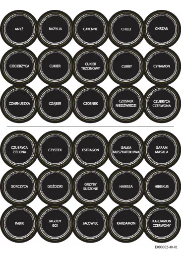 Zestaw 24 pojemników na przyprawy z etykietami