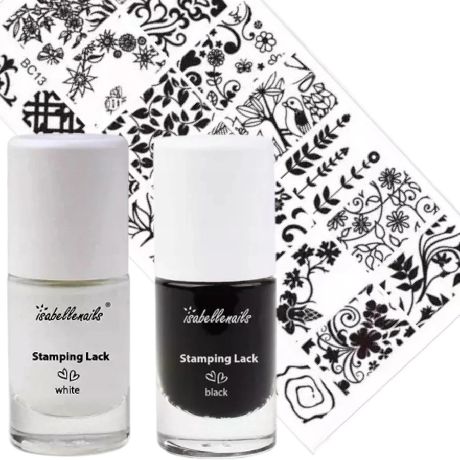 Zestaw do stemplowania paznokci 2 x lakier do stempli + blaszka