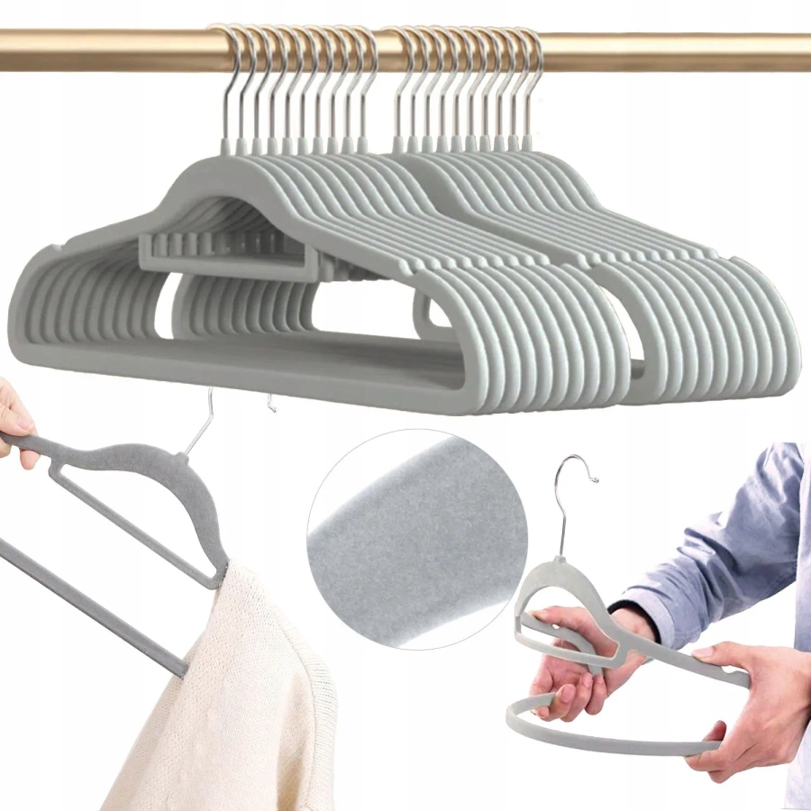 Welurowe wieszaki premium szare 20 sztuk