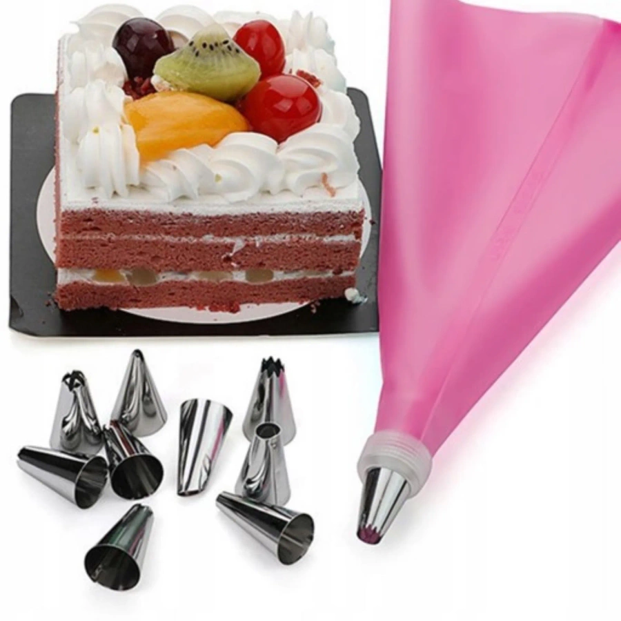 Silikonowy rękaw cukierniczy różowy zestaw