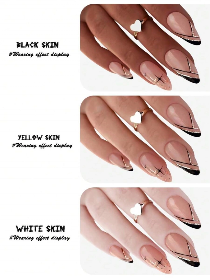 Samoprzylepne tipsy do paznokci czarne 24 szt