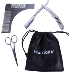 Zestaw do brody - brzytwa, nożyczki, szablon