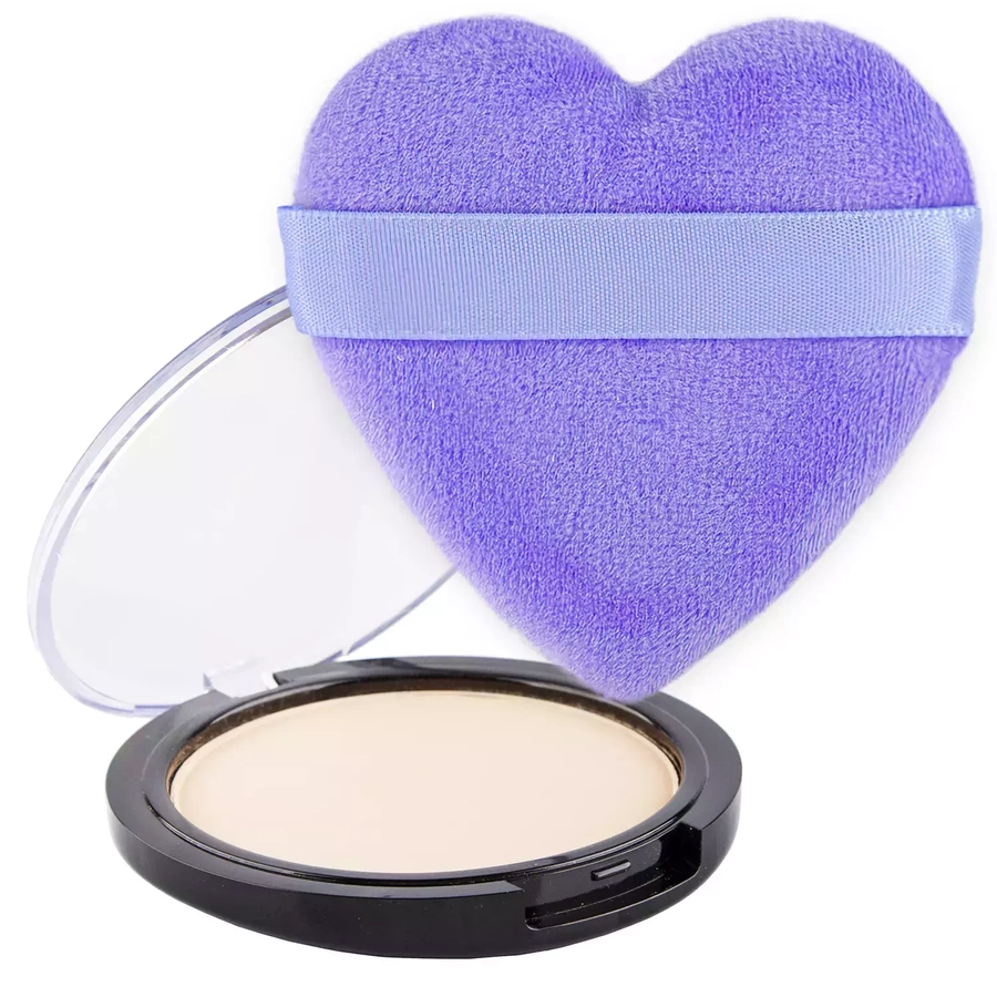 Puszek do pudru sypkiego puff welurowy serce lila