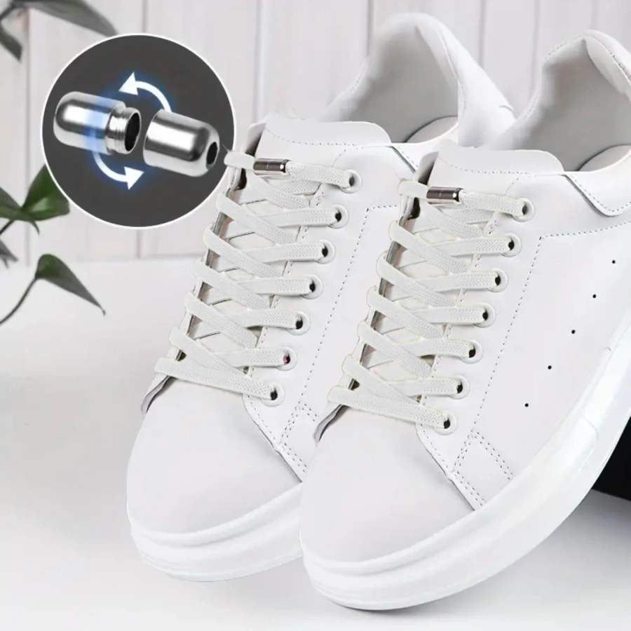 Sznurowadła białe bez wiązania elastyczne samozaciskowe