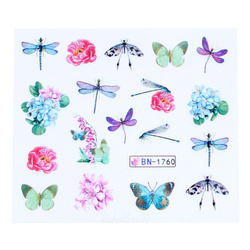 Naklejki wodne na paznokcie ważki, motyle, kwiaty BN-1760