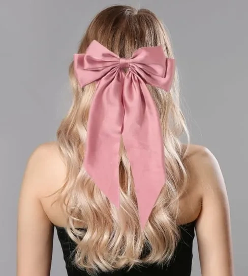 Ozdobna kokarda do włosów na spince różowa