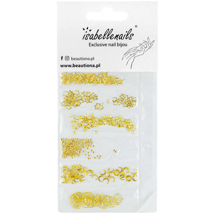 Ozdoby do paznokci, gwiazdki księżyce złote 3D 250 sztuk