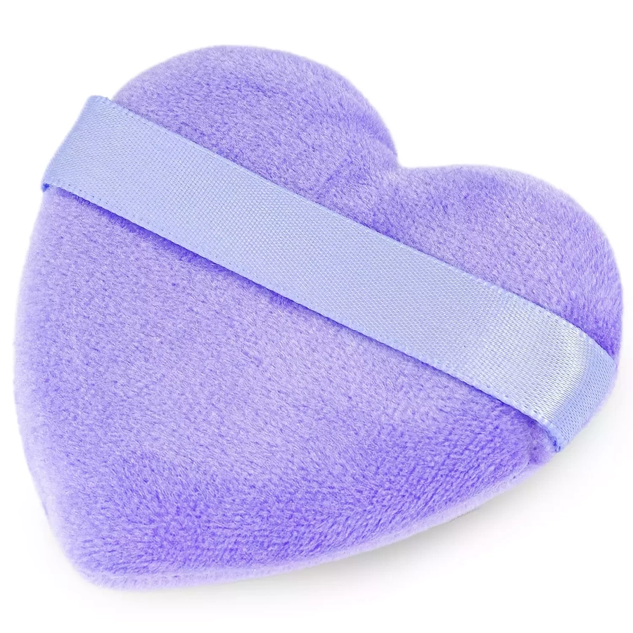 Puszek do pudru sypkiego puff welurowy serce lila