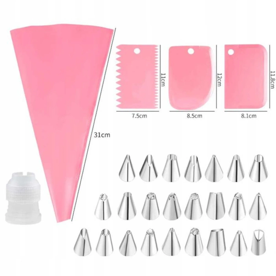 Silikonowy rękaw cukierniczy różowy zestaw