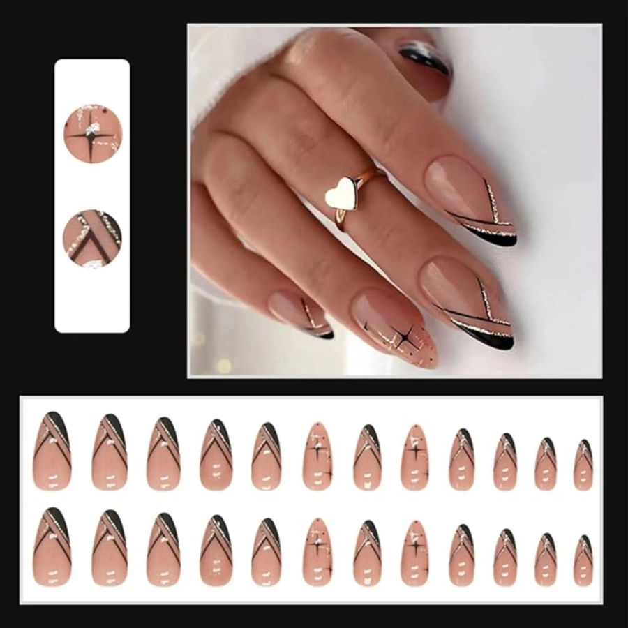 Samoprzylepne tipsy do paznokci czarne 24 szt