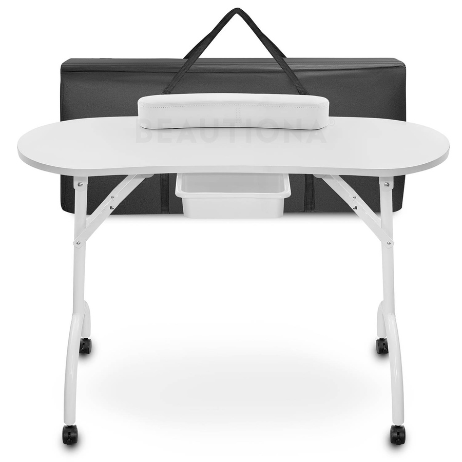 Mobilny stolik kosmetyczny do manicure składany, na kółkach