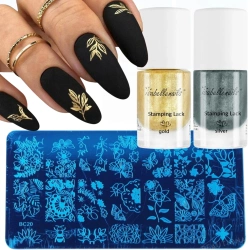 Zestaw do stemplowania paznokci lakiery silver, gold + blaszka