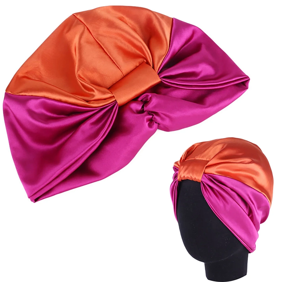 Czepek do włosów na noc do spania pomarańczowo-różowy