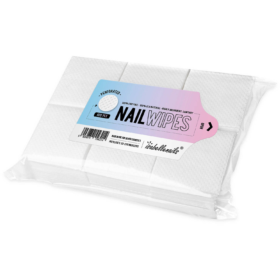 Perforowane waciki bezpyłowe isabellenails mocne, 600 sztuk białe