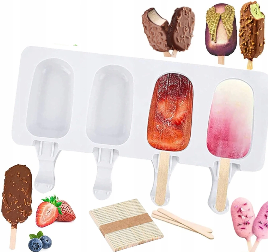 Zestaw silikonowych foremek do lodów z patyczkami