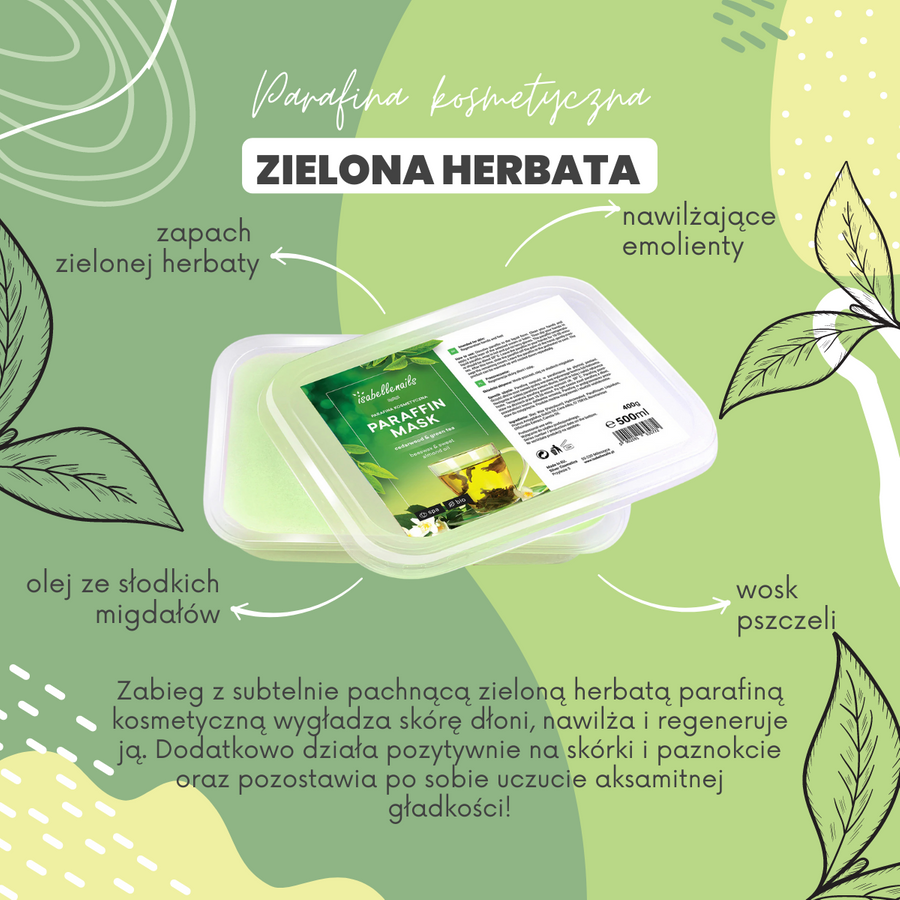 Zestaw 30x parafina kosmetyczna isabellenails zielona herbata 500 ml