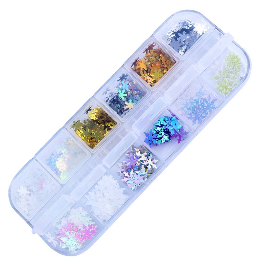 Holo ozdoby do paznokci - mix 12 wzorów śnieżynki